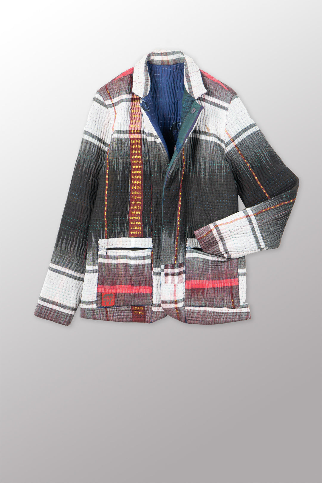 QUILTED OVERDYE COTTON KANTHA SIMPLE MEN'S JACKET - oq5072-cblu001m -