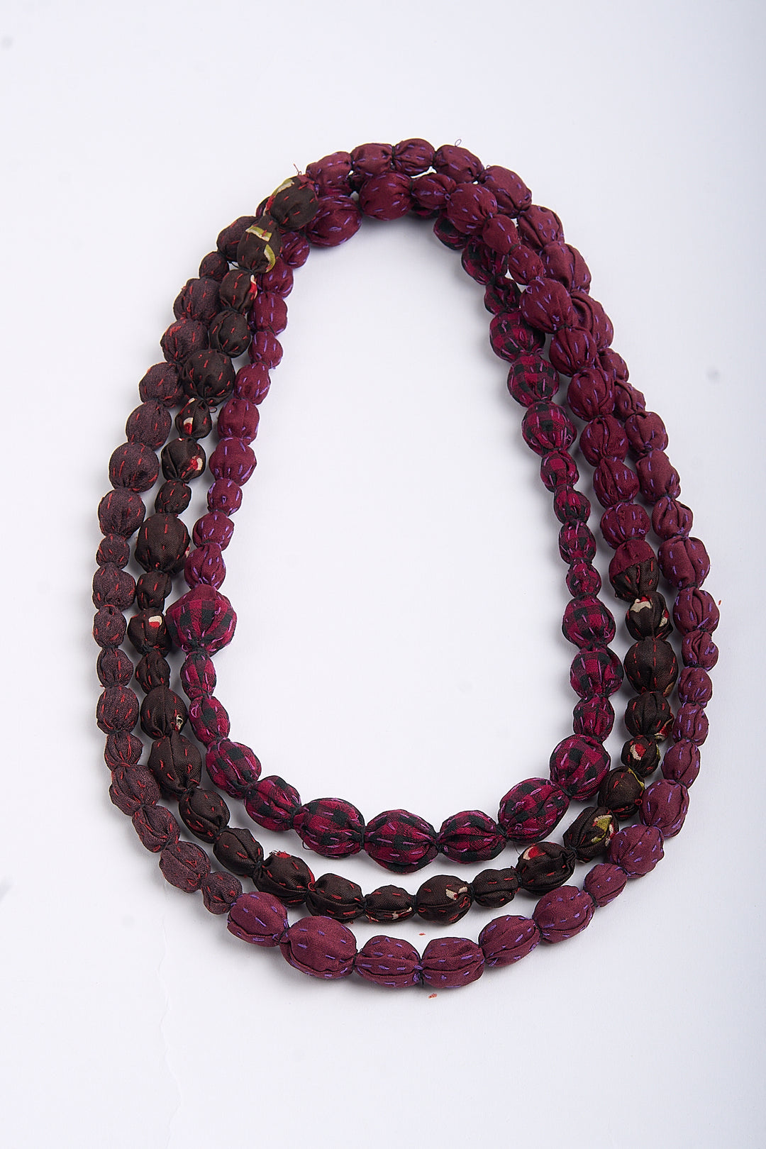 MONE SHIBORI TIE DYE KANTHA TIE-BEADS LONG NECKLACE - ms2707-pik -