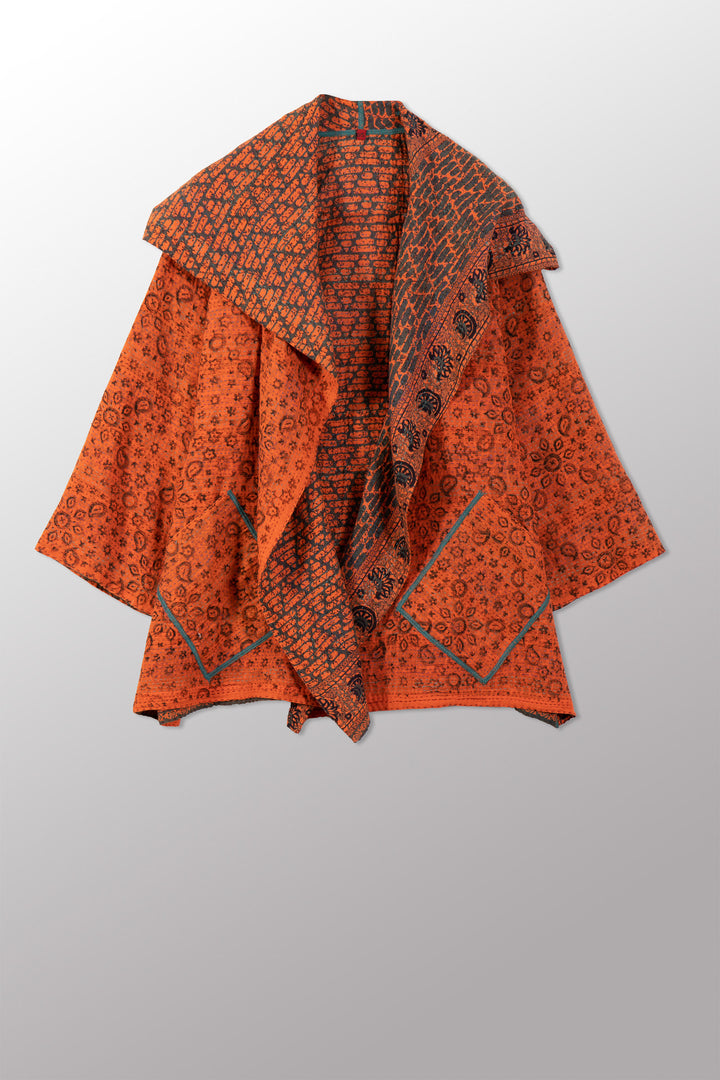 VINTAGE COTTON & NEW VOILE KANTHA FLARE JACKET - cn2010-0001a -