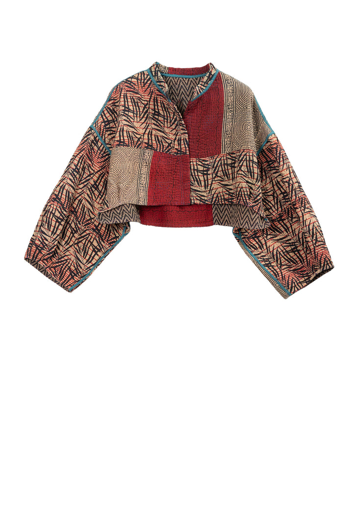 SOHO BAMBOO KANTHA SLEEVE JACKET - bo4090-cblk003s -