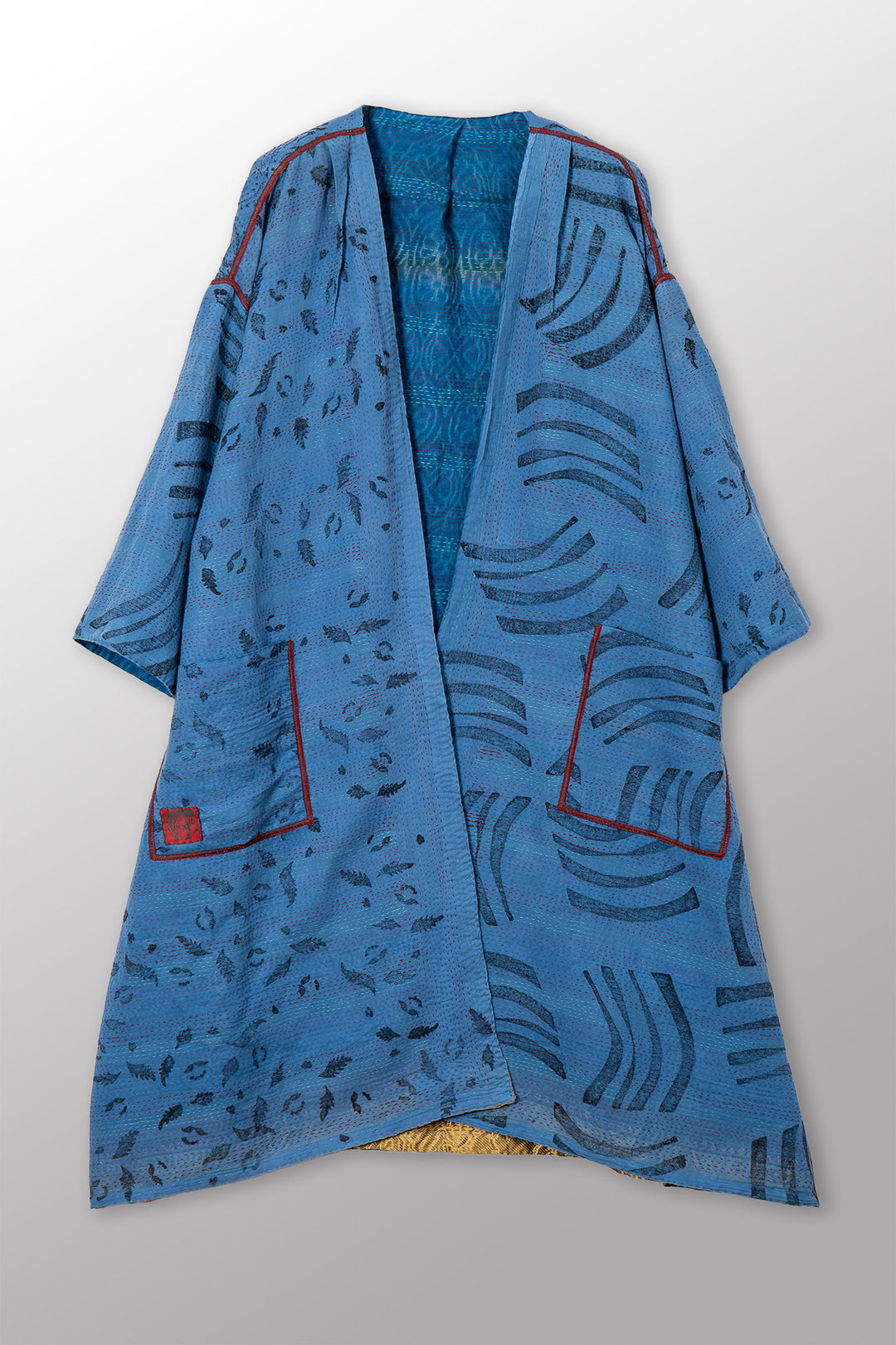 VINTAGE COTTON & NEW VOILE KANTHA LONG DUSTER - cn2328-0002a -