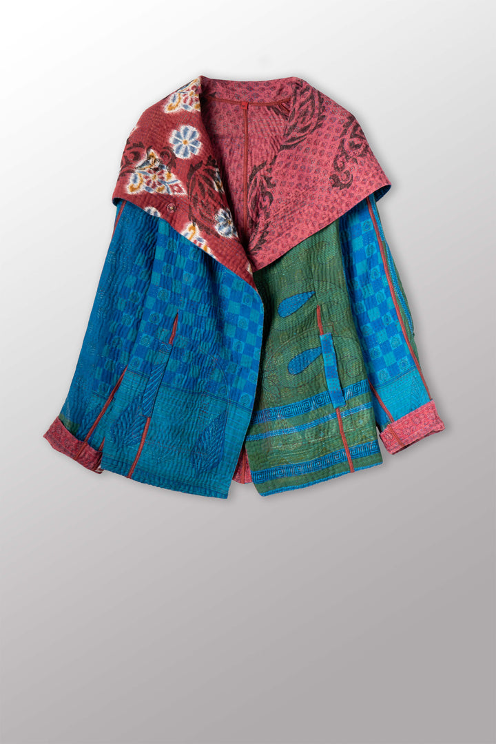 COTTON OVERDYE KANTHA HOODIE JACKET - ov4036-cblu002m -