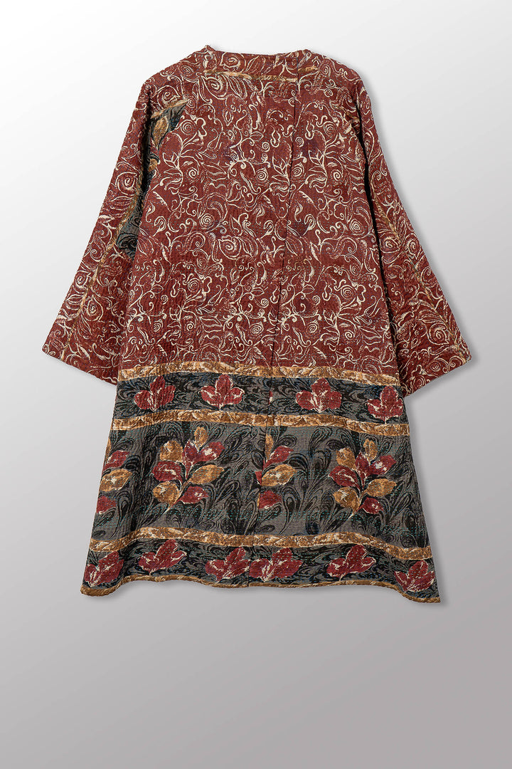 VINTAGE SILK GEORGETTE COTTON KANTHA KIMONO DUSTER - gc4317-0001a -