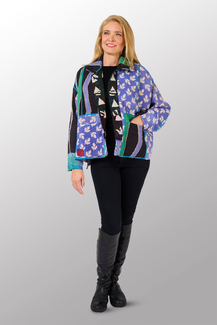 VINTAGE COTTON KANTHA CROPPED SHIRT JACKET - cv4075-0010a -