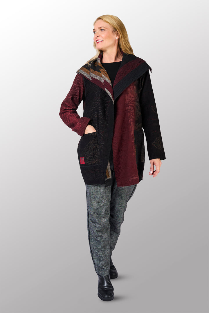 WOVEN HANDLOOM IKAT WITH OMBRE KANTHA POCKET JACKET - wh4002-red -