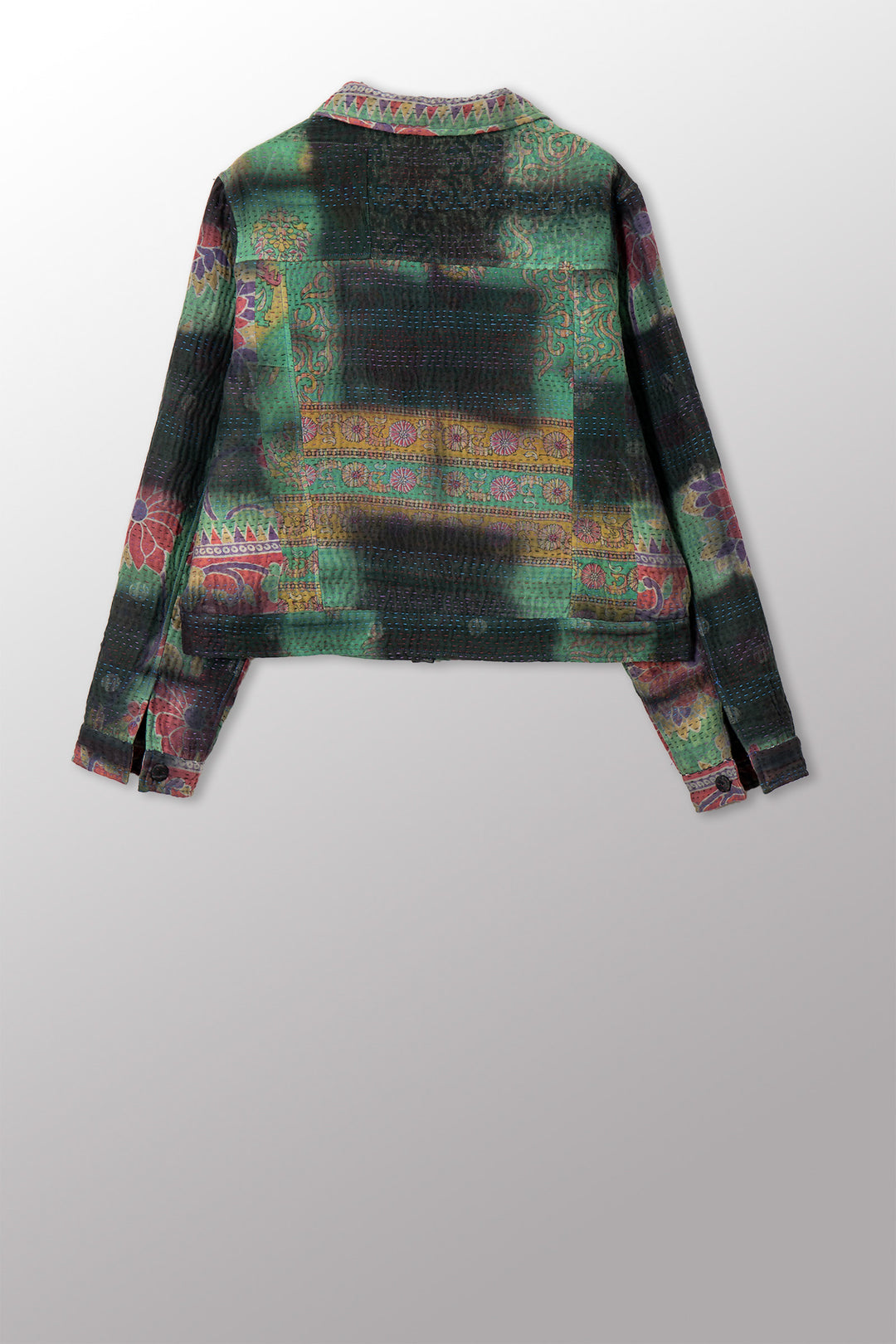 VINTAGE COTTON GREY CLAMP TIE DYE KANTHA TRUCKR JACKET - su4091-0001m -
