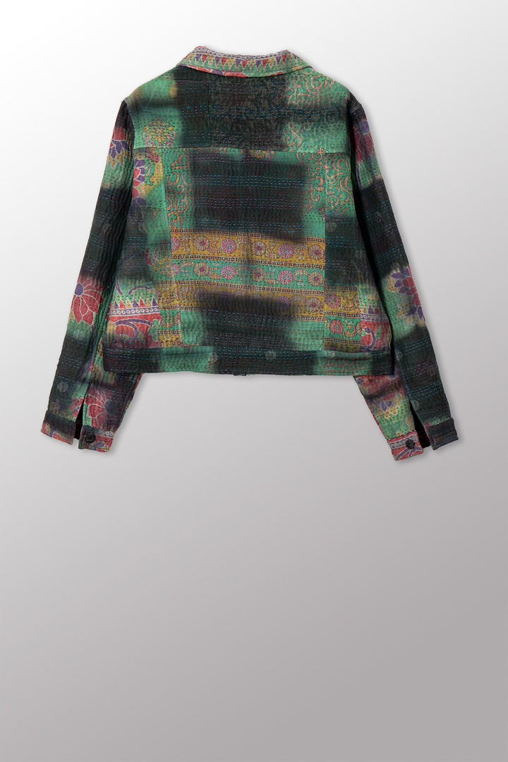 VINTAGE COTTON GREY CLAMP TIE DYE KANTHA TRUCKR JACKET - su4091-0001m -