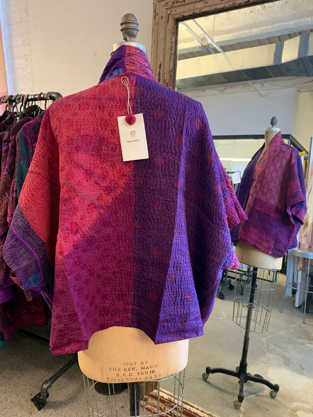 TIE DYE CIRCLE SHIBORI KANTHA MINI PONCHO - td4060-prp -
