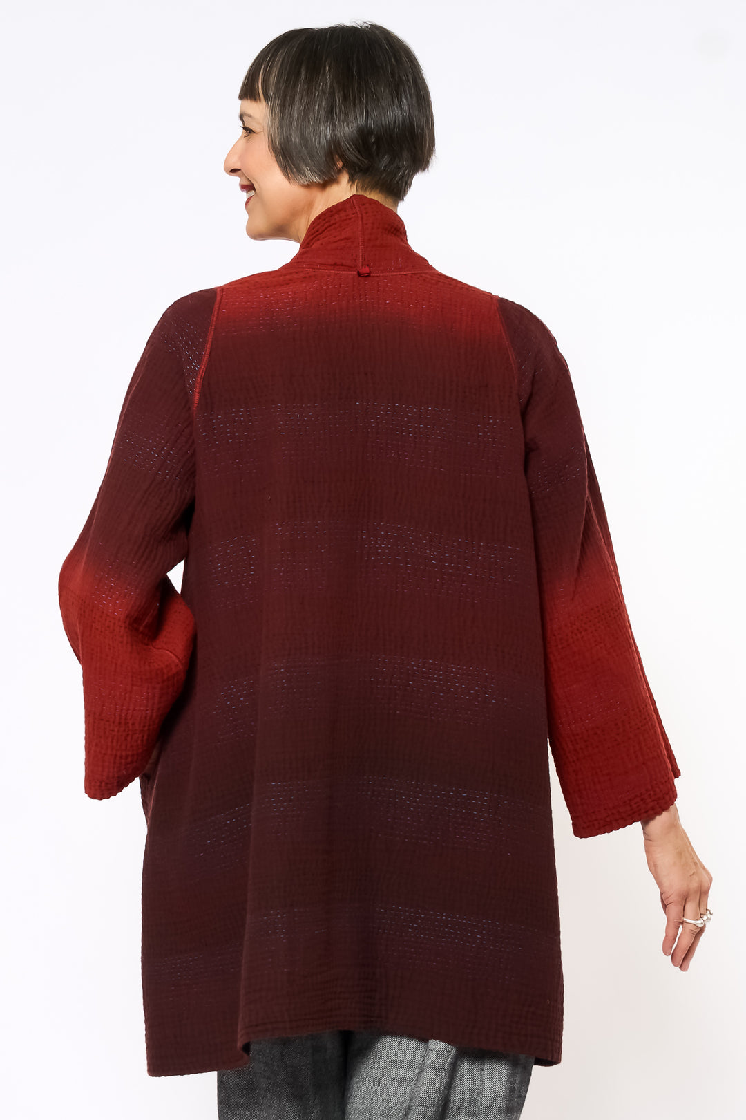 OVERDYED STRIPE AND BENDS KANTHA A-LINE JACKET - ov-sb4003-red -