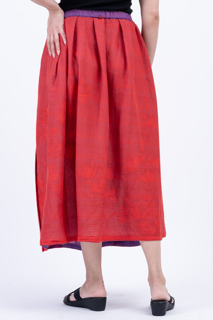 BLOOMING FLOWERS KANTHA TUCKED GATHER SKIRT - bf2663-prp -
