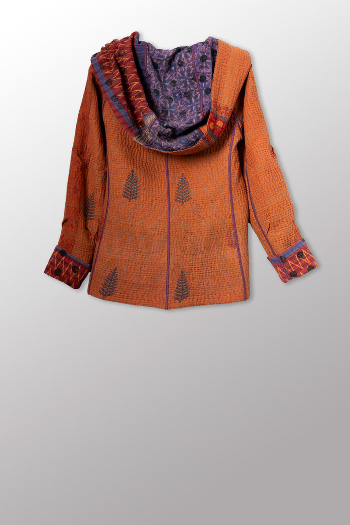 COTTON OVERDYE KANTHA HOODIE JACKET - ov4036-corg002s -