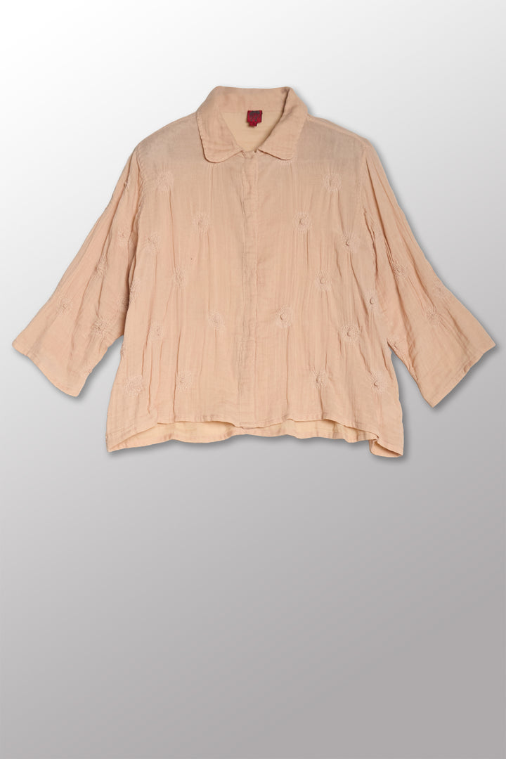 GAUZE SHIBORI GARMENT KANTHA CLOPPED SHIRT - bl-gg2590-pik -