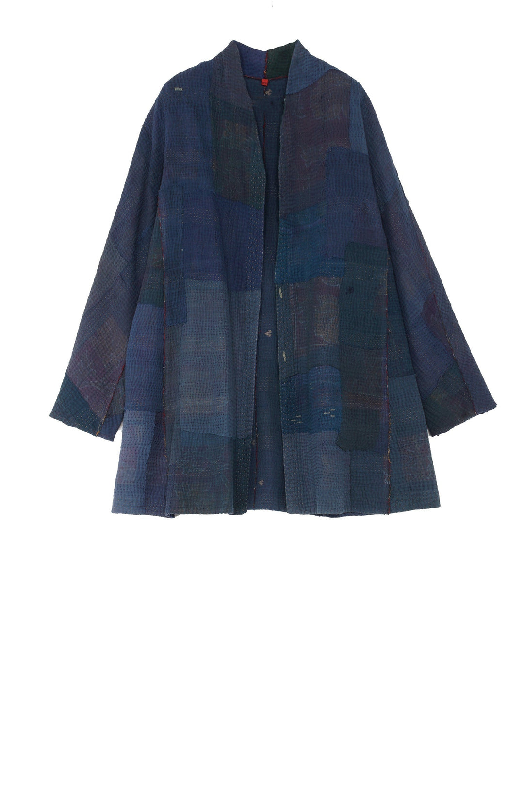 FRAYED PATCH KANTHA HIGH-NECK TOPPER - fi4045-nvy -