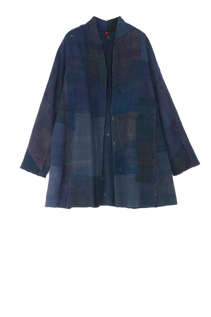 FRAYED PATCH KANTHA HIGH-NECK TOPPER - fi4045-nvy -