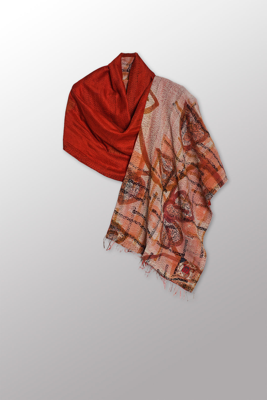 VINTAGE SILK GEORGETTE KANTHA SCARF STANDARD - sg2801-0005a -