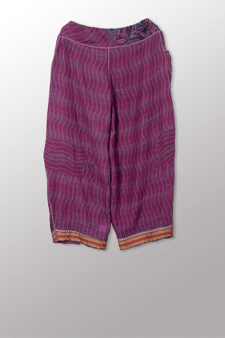 VINTAGE COTTON & NEW VOILE KANTHA KNEE TUCKED PANTS - cn2625-0001m -