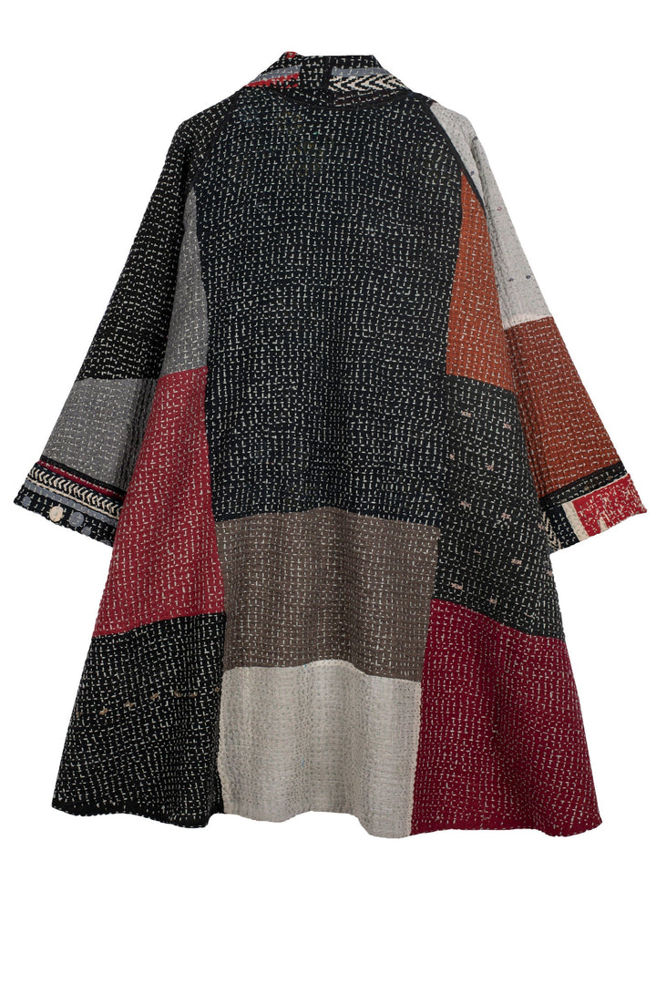 WAFFLE IKAT KANTHA KIMONO LONG JACKET - wi3005-red -