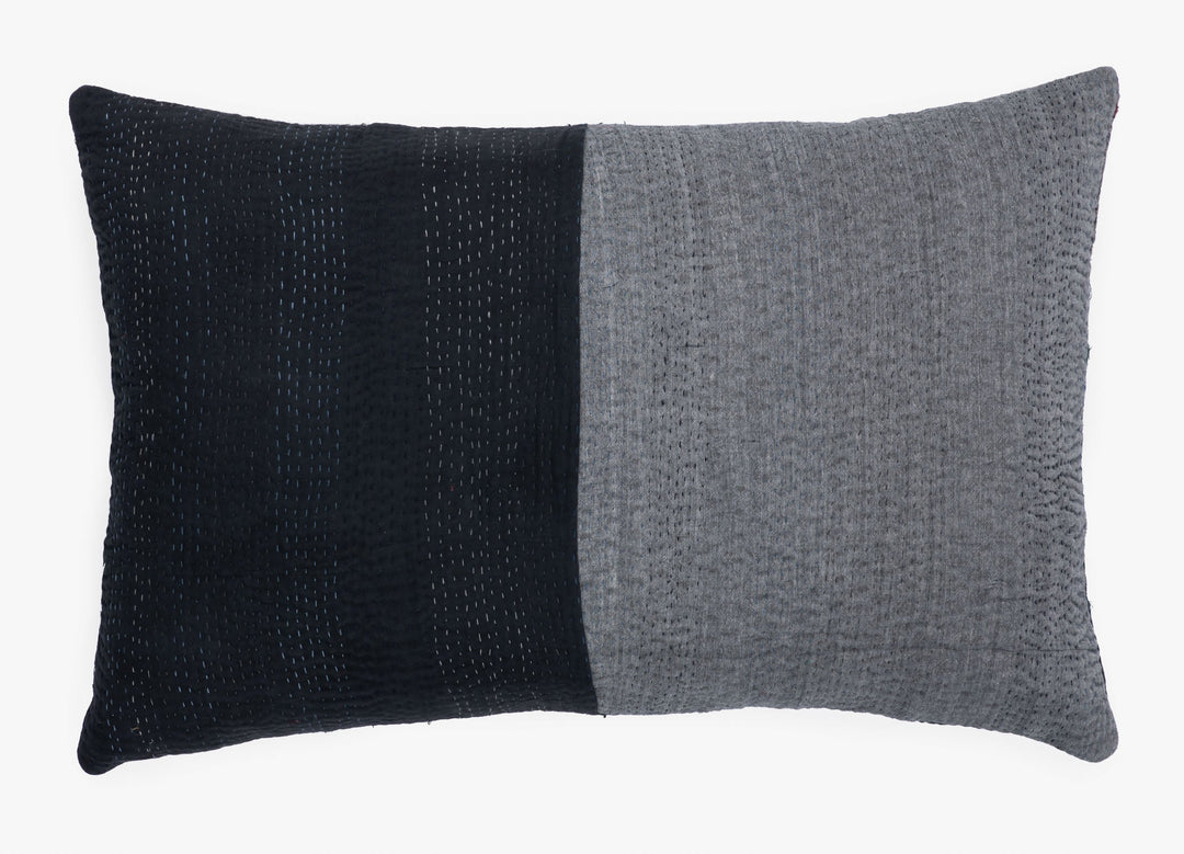Landscape Handmade Vintage Kantha Pillow -Black