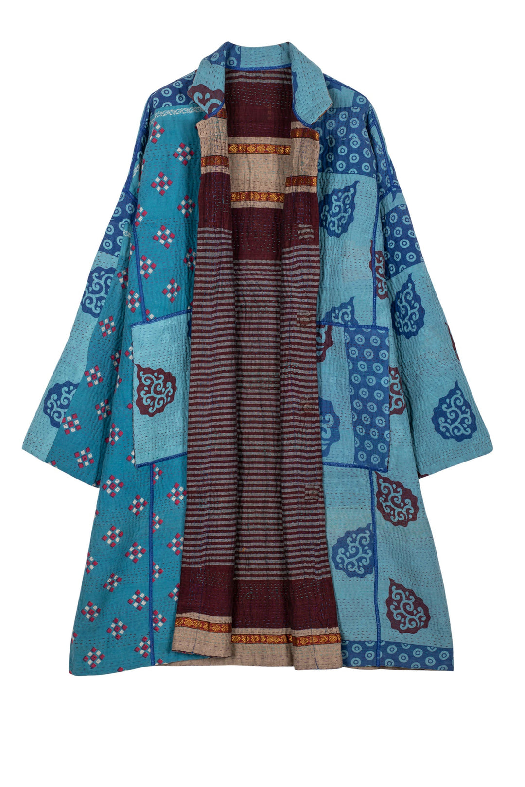 VINTAGE COTTON KANTHA OVERSIZED MEDIUM COAT - cv4331-5001a -