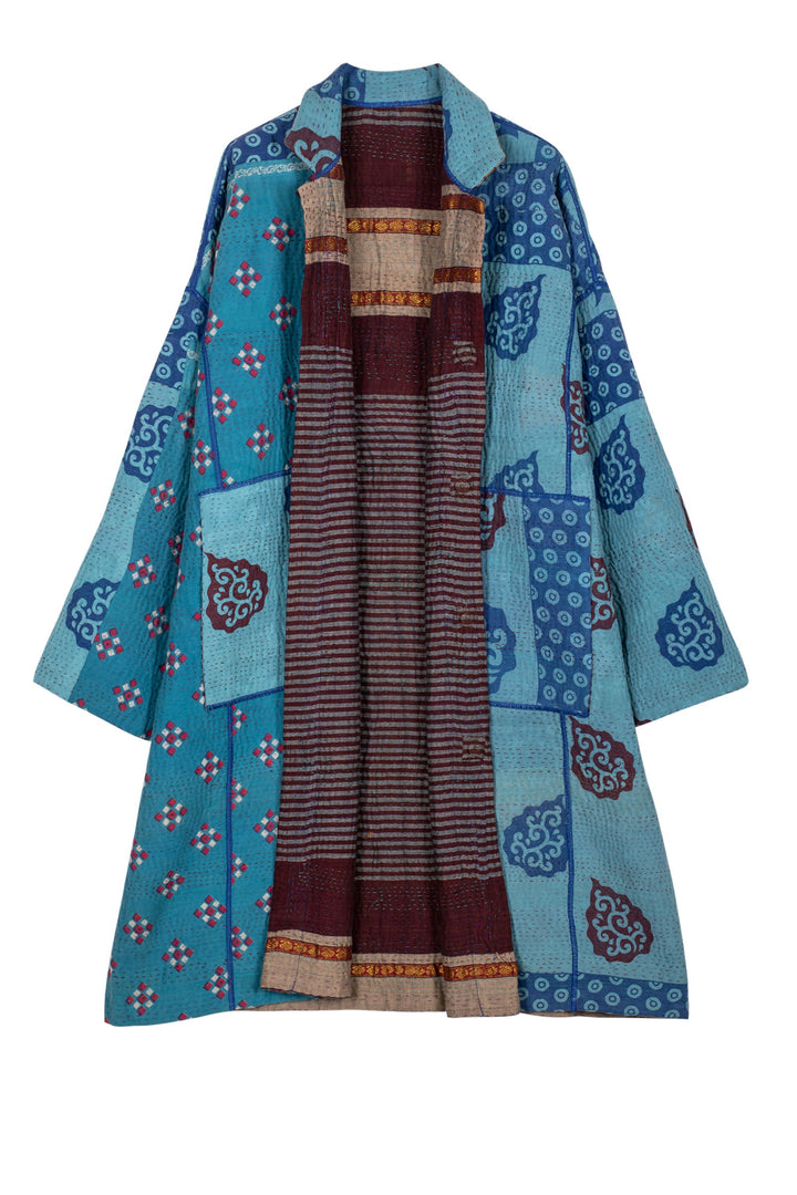 VINTAGE COTTON KANTHA OVERSIZED MEDIUM COAT - cv4331-5001a -