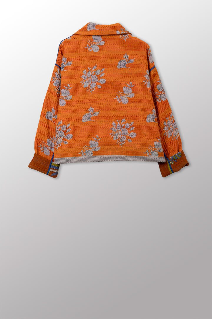 VINTAGE COTTON KANTHA NEW LAPELED SHORT JACKET - cv4j101-0001s -