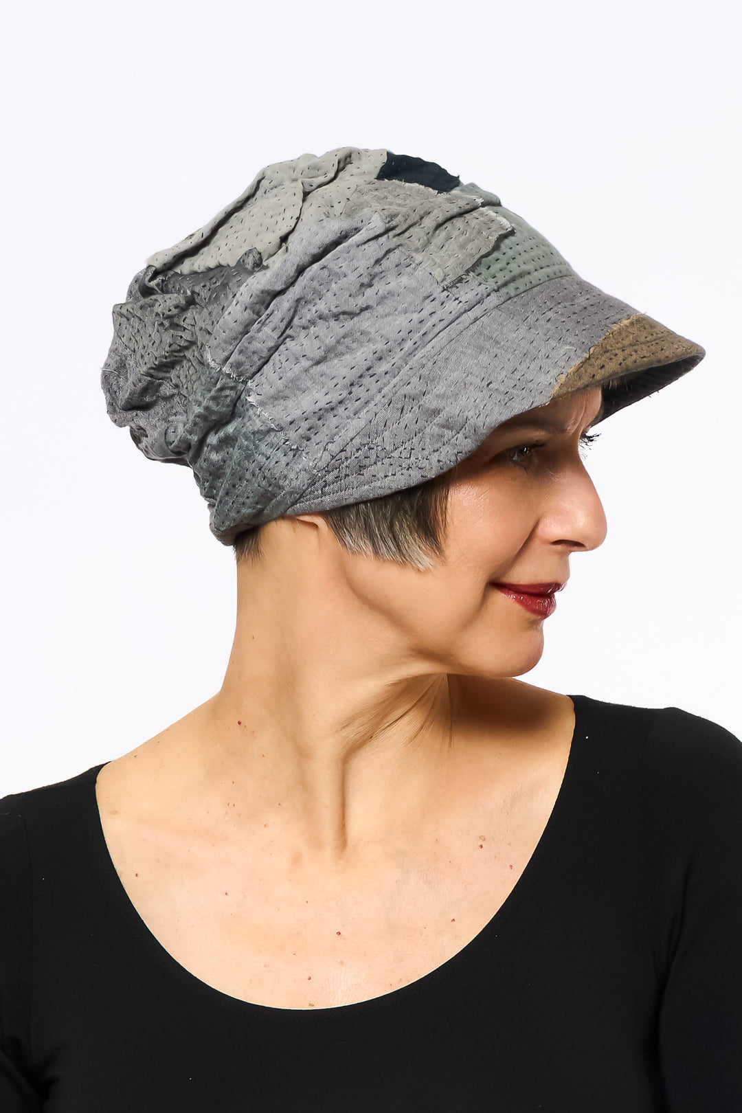 FRAYED PATCH KANTHA HALF BRIM HAT - fi2881-gry -