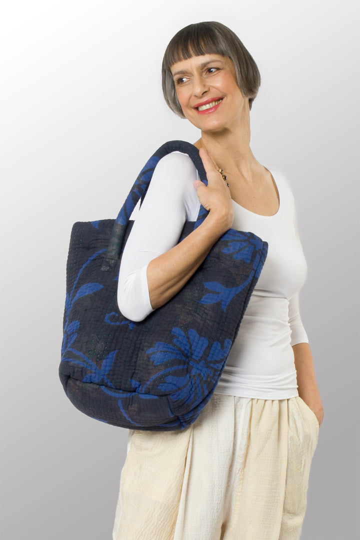 Quilted Overdye Cotton Kantha Bucket Tote