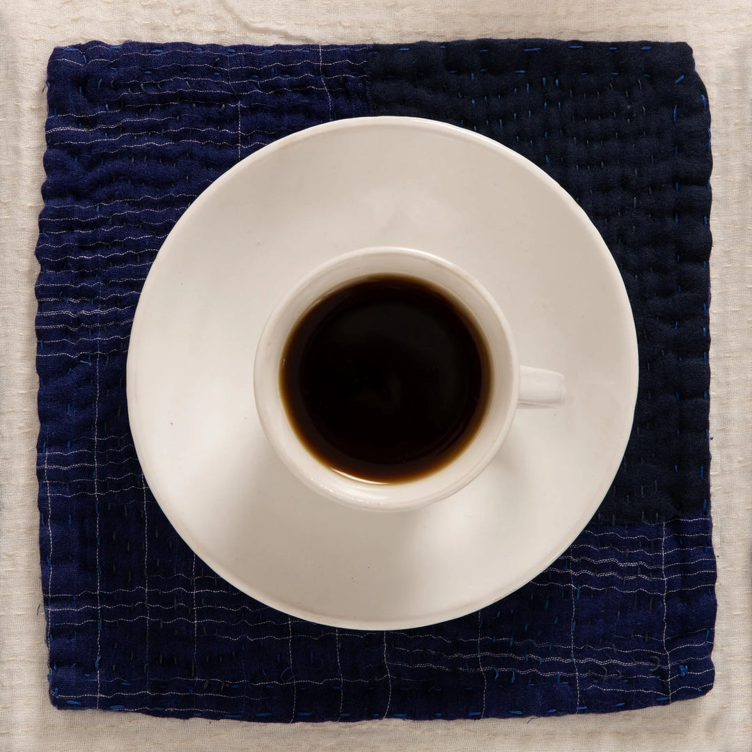 Landscape Handmade Kantha Coaster -Navy (Set of 2)