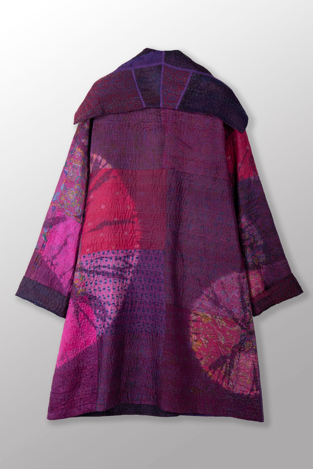 TIE DYE CIRCLE SHIBORI KANTHA POCKET MEDIUM COAT - td4316-prp -