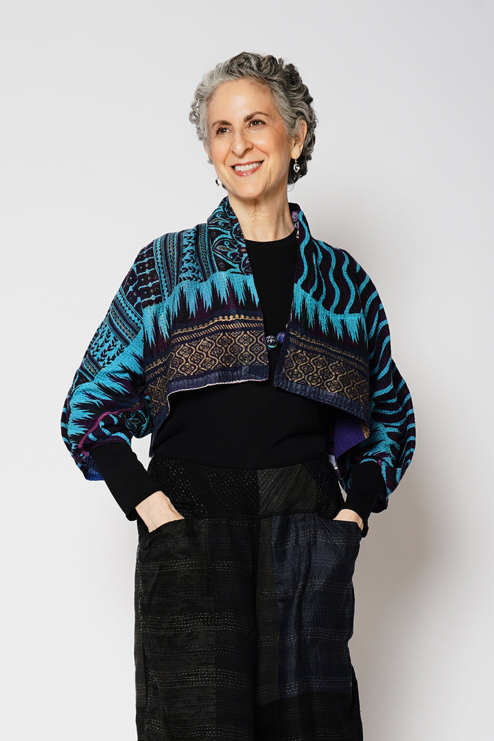 DESERT WAVES KANTHA PUFF SLV. SHRUG - dw2062-blu -