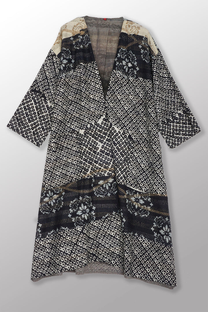 KIMONO COTTON KANTHA LONG DUSTER - kc2328-blk -