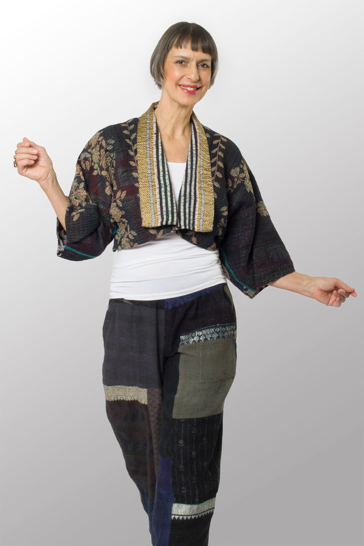 VINTAGE COTTON KANTHA  PUFF SLV. SHRUG - cv4062-0049a -