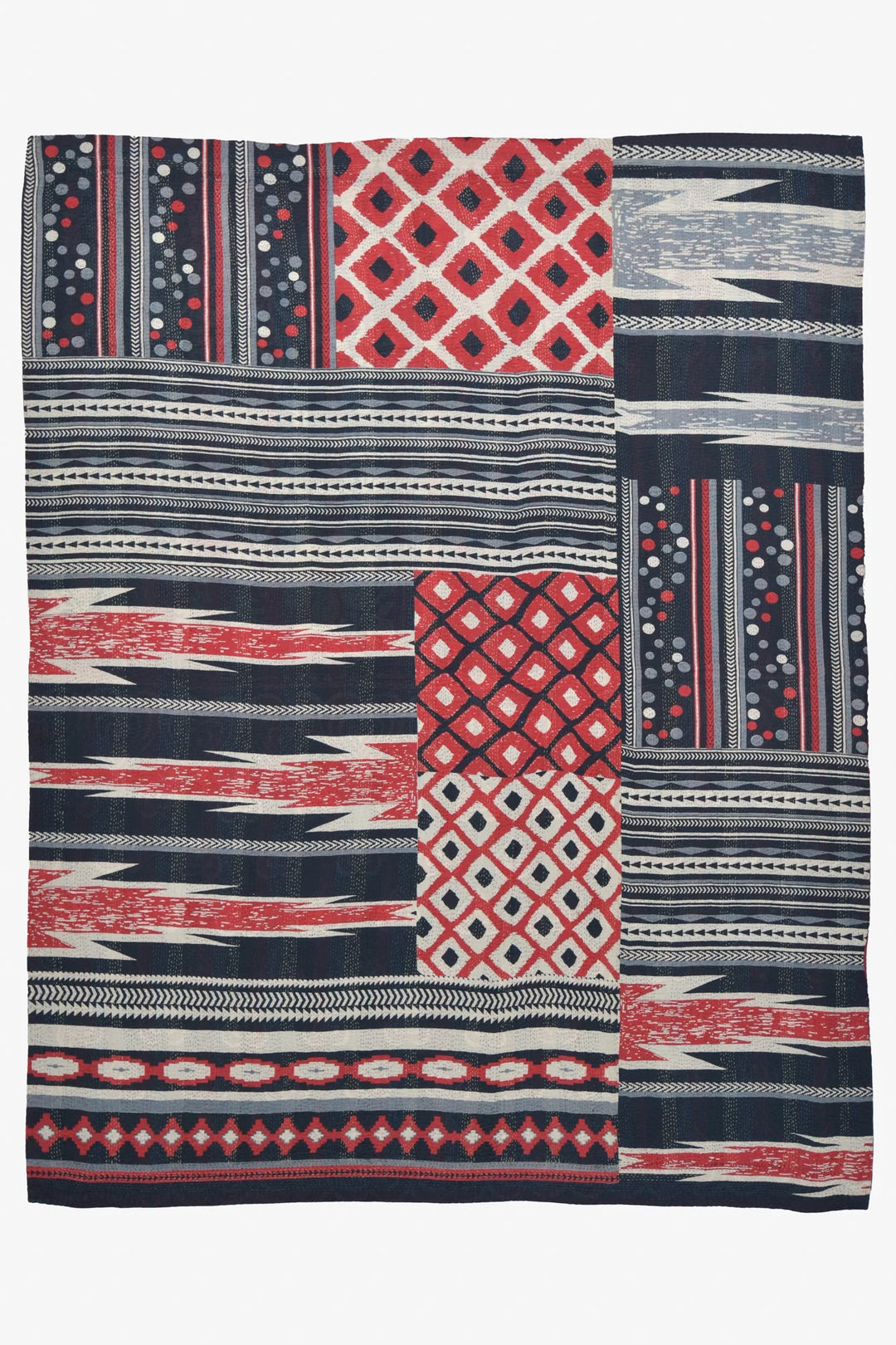 Monotone Ikat Handmade Vintage Kantha Throw -Red