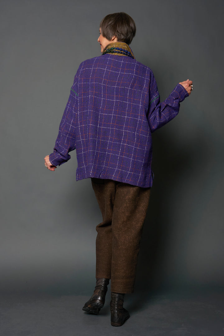 WOOL WAFFLE KANTHA RELAXED SHIRT JACKET - ww3j105-prp -