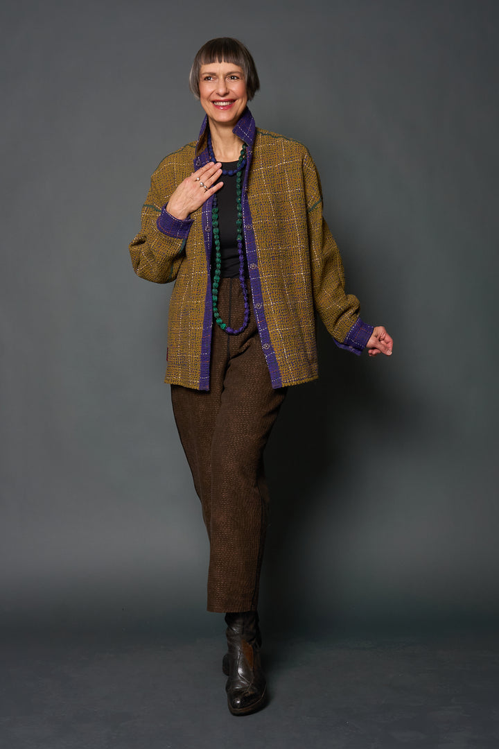WOOL WAFFLE KANTHA RELAXED SHIRT JACKET - ww3j105-prp -