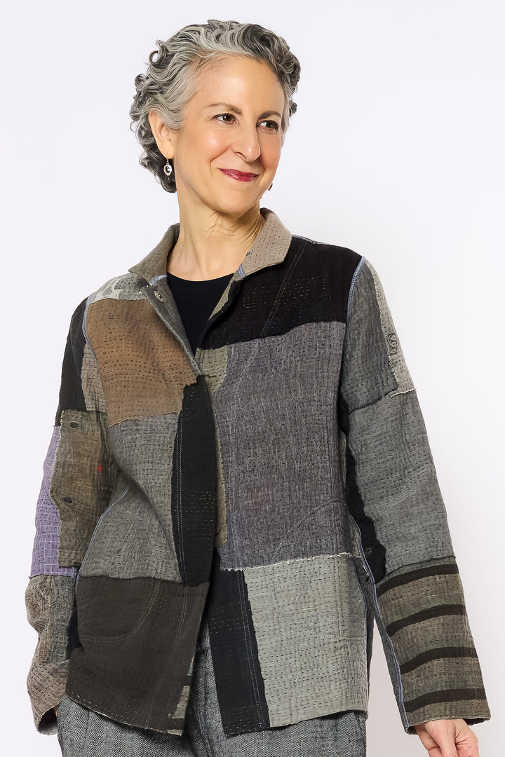 FRAYED PATCH KANTHA SIMPLE JKT - fi4022-glk -