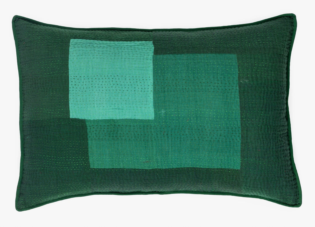 Landscape Fray Path Vintage Kantha Pillow -Green