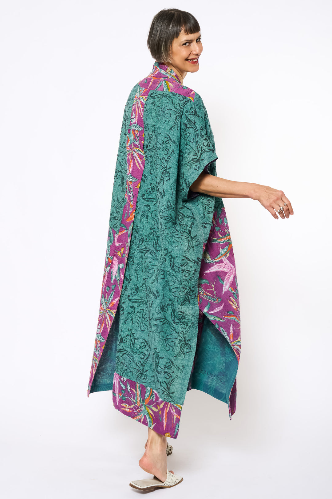 VINTAGE COTTON KANTHA PONCHO DRESS - cv2443-0001a -