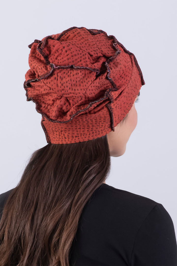 IKAT STRIPE KANTHA PATCHWORK HAT - is4880-red -