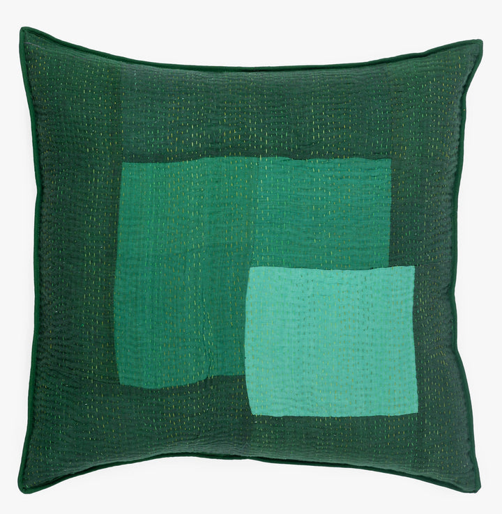 Landscape Fray Path Vintage Kantha Pillow -Green