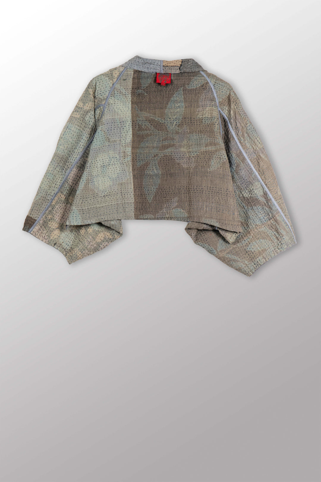 FRAYED PATCH KANTHA PUFF SLV. SHRUG - fi4062-glk -