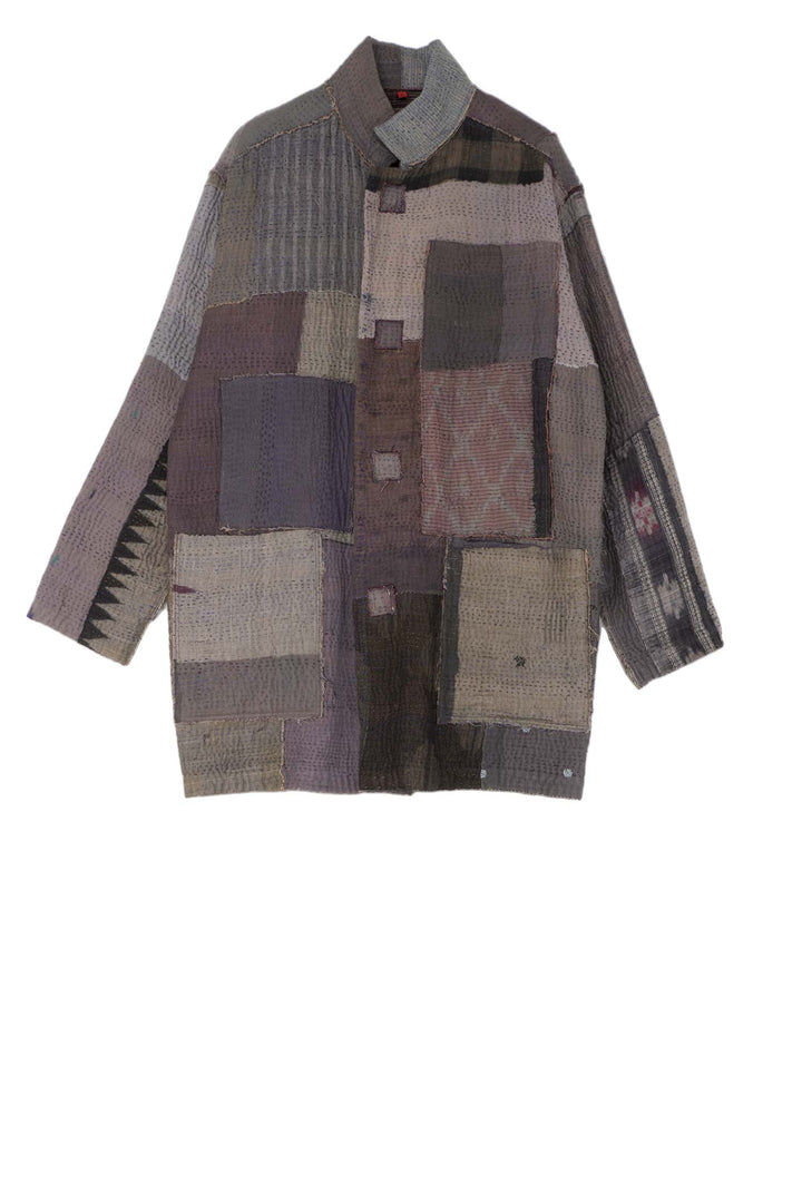 WOVEN IKAT & FRAYED PATCH KANTHA MEN'S JKT - wk4041-gry -