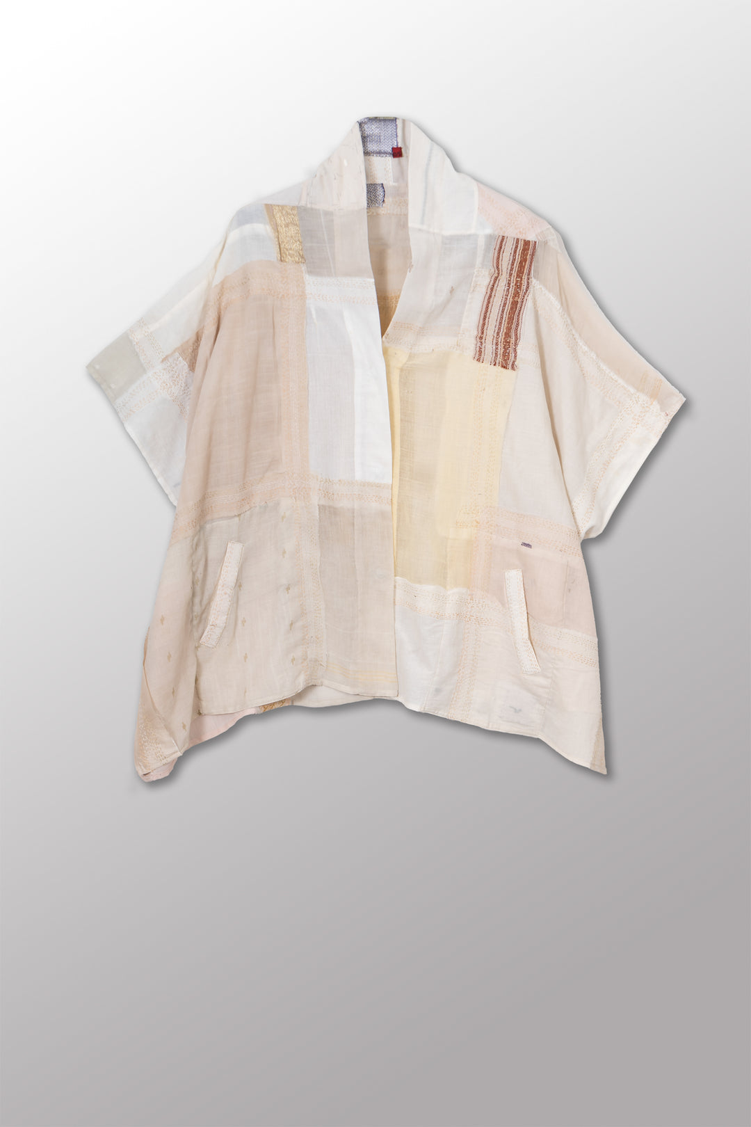 MOSAIC TILE PATCH KANTHA PONCHO TOP - mt1568-ivy -