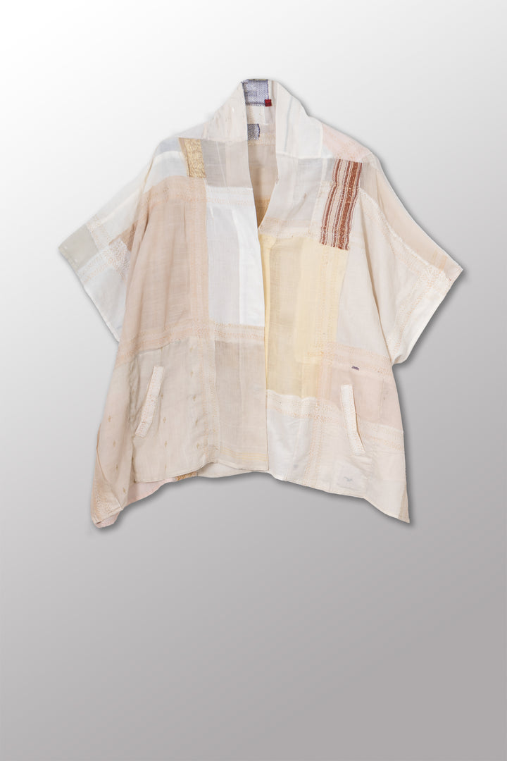 MOSAIC TILE PATCH KANTHA PONCHO TOP - mt1568-ivy -