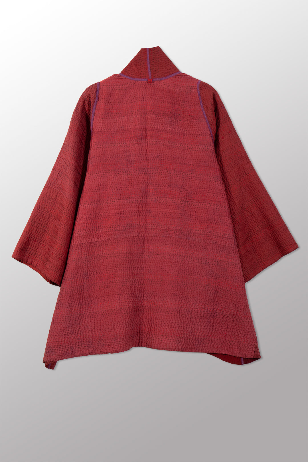 GEORGETTE JACQUARD VINTAGE SILK PATCH KANTHA A-LINE JACKET - gj4003-red -