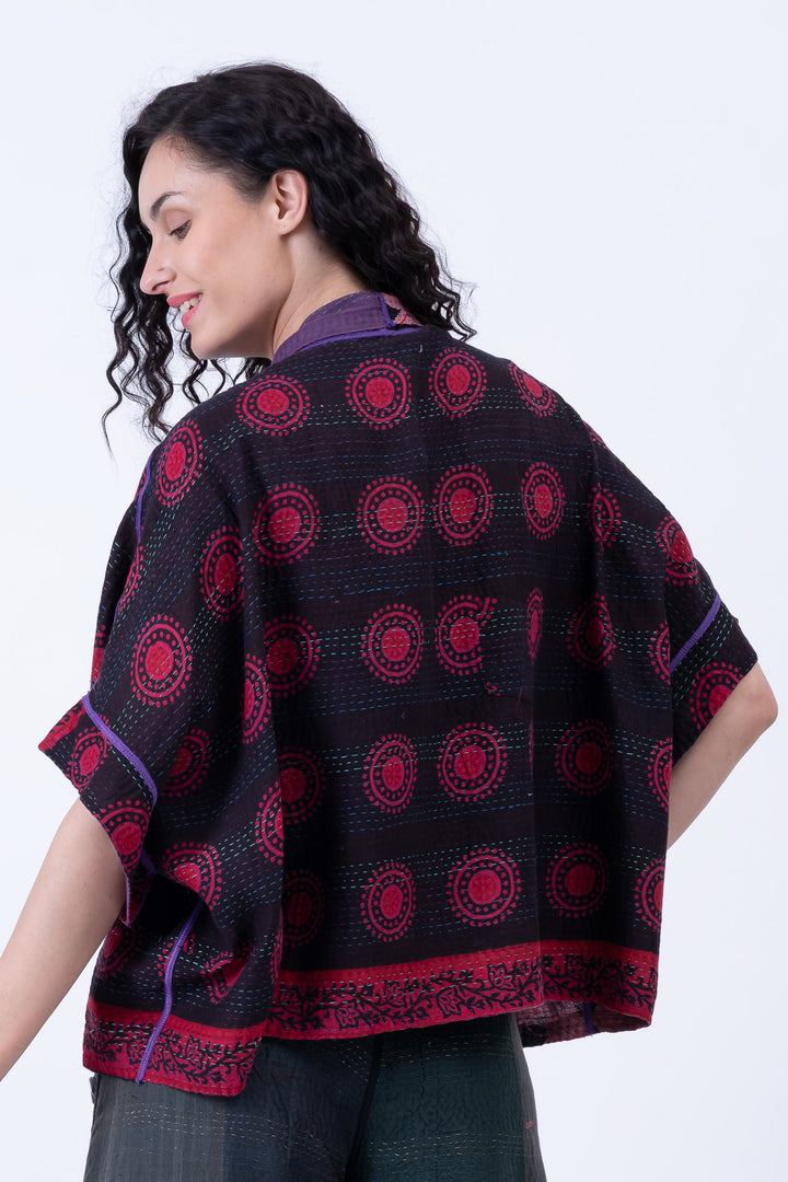 COTTON OVERDYE KANTHA MINI PONCHO - ov2060-cred001a -