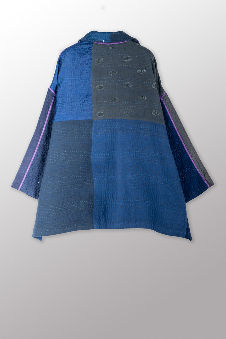 JAIPUR PATCH KANTHA OVERSIZED MINI COAT - jp4332-nvy -