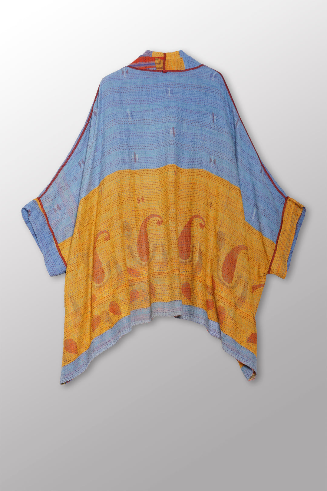 VINTAGE COTTON KANTHA DOUBLE COLLAR PONCHO - cv2323-0004a -
