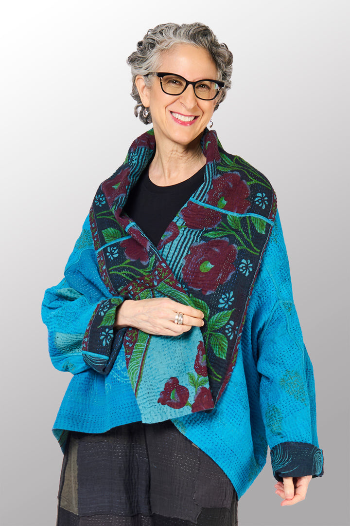 COTTON OVERDYE KANTHA HAORI JACKET - ov4068-ctuq002a -