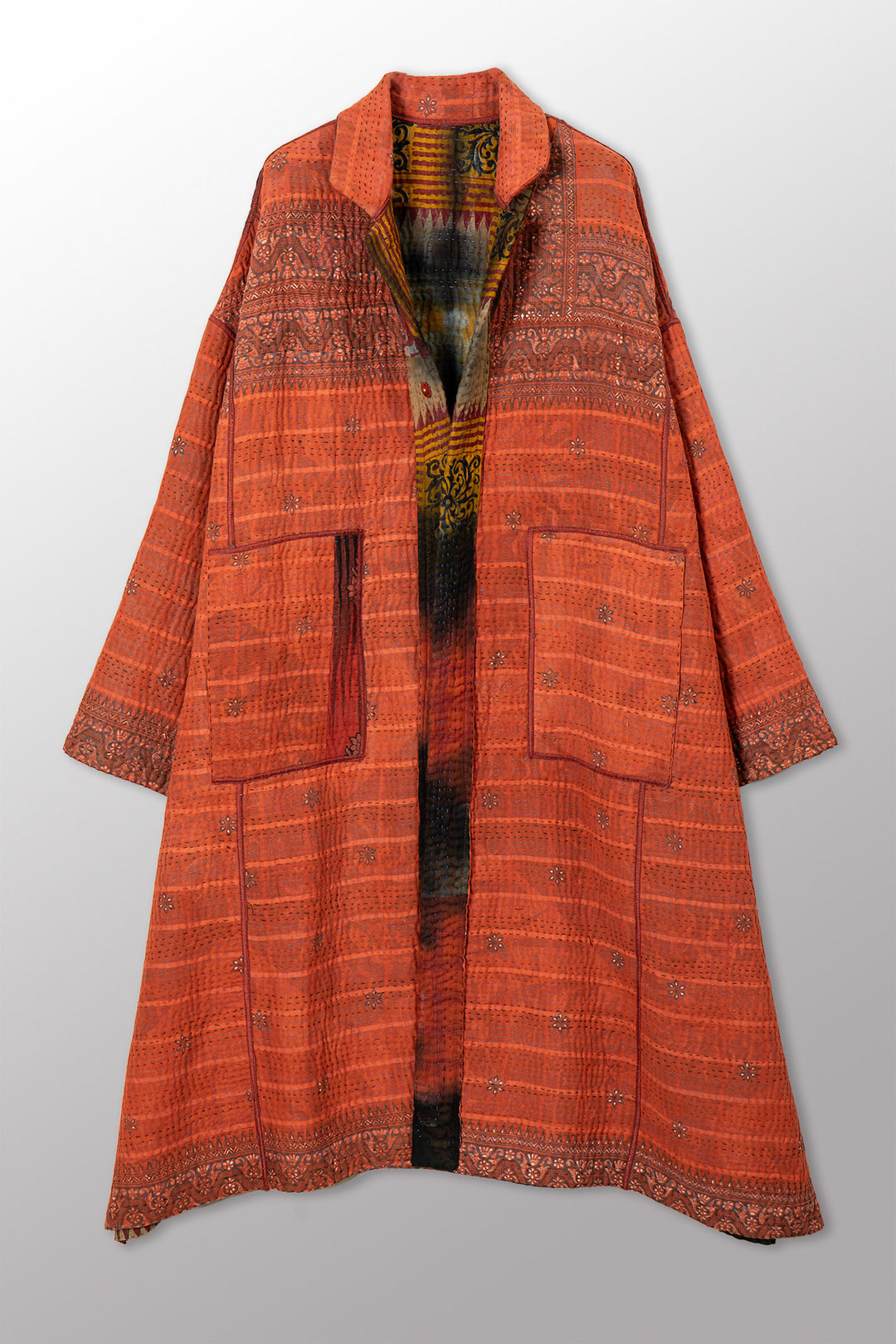 VINTAGE COTTON GREY CLAMP TIE DYE KANTHA  NEW OVERSIZED COAT - su4342-0003a -